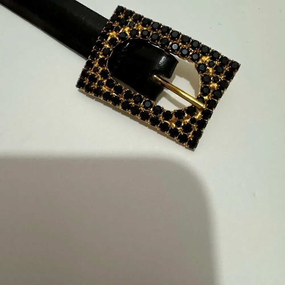 Jaeger dark brown  skinny leather belt  embellished buckle Italy made